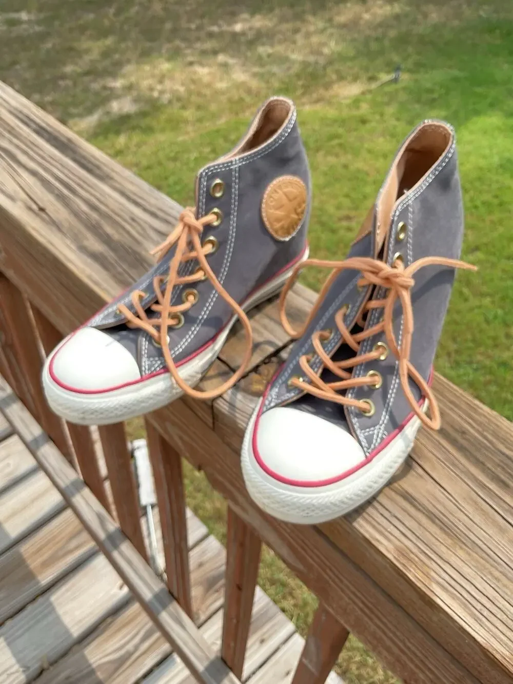 CONVERSE ALL STAR HIGH LUX WOMEN'S SIZE 8 GRAY/BROWN CANVAS HIDDEN WEDGE SHOES